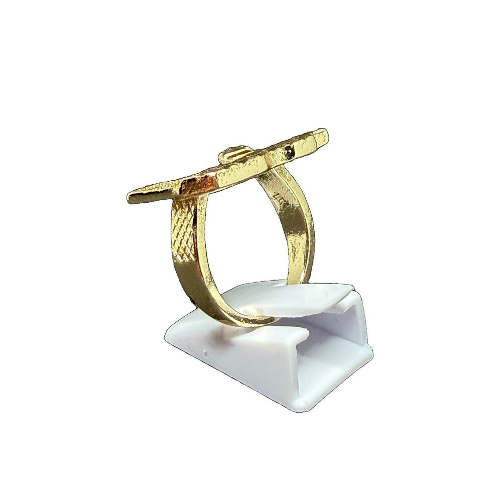 14k Yellow Gold Gun Shape Band Ring Signed 4mm No Stone Size 9 - Picture 4 of 8